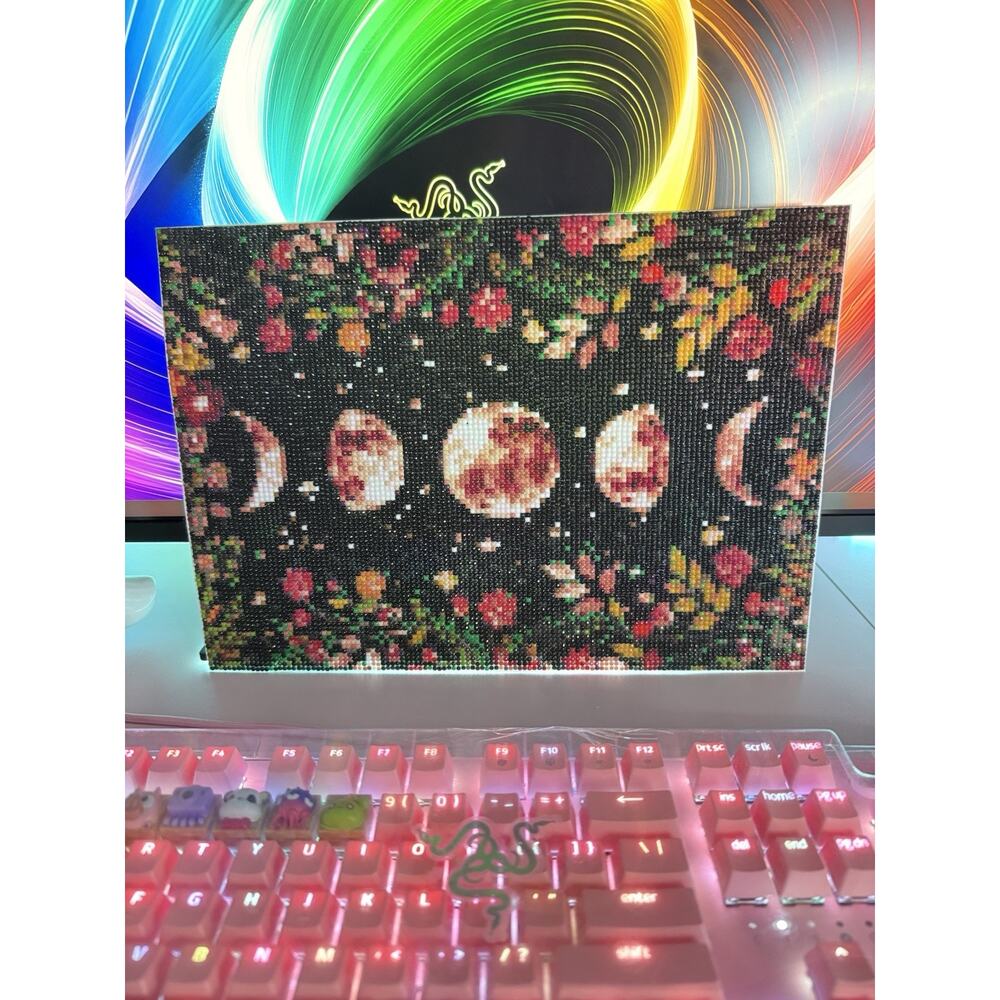 Diamond Painting Finished Completed 3D Wall Art Moon Phases Floral Night ~9x13